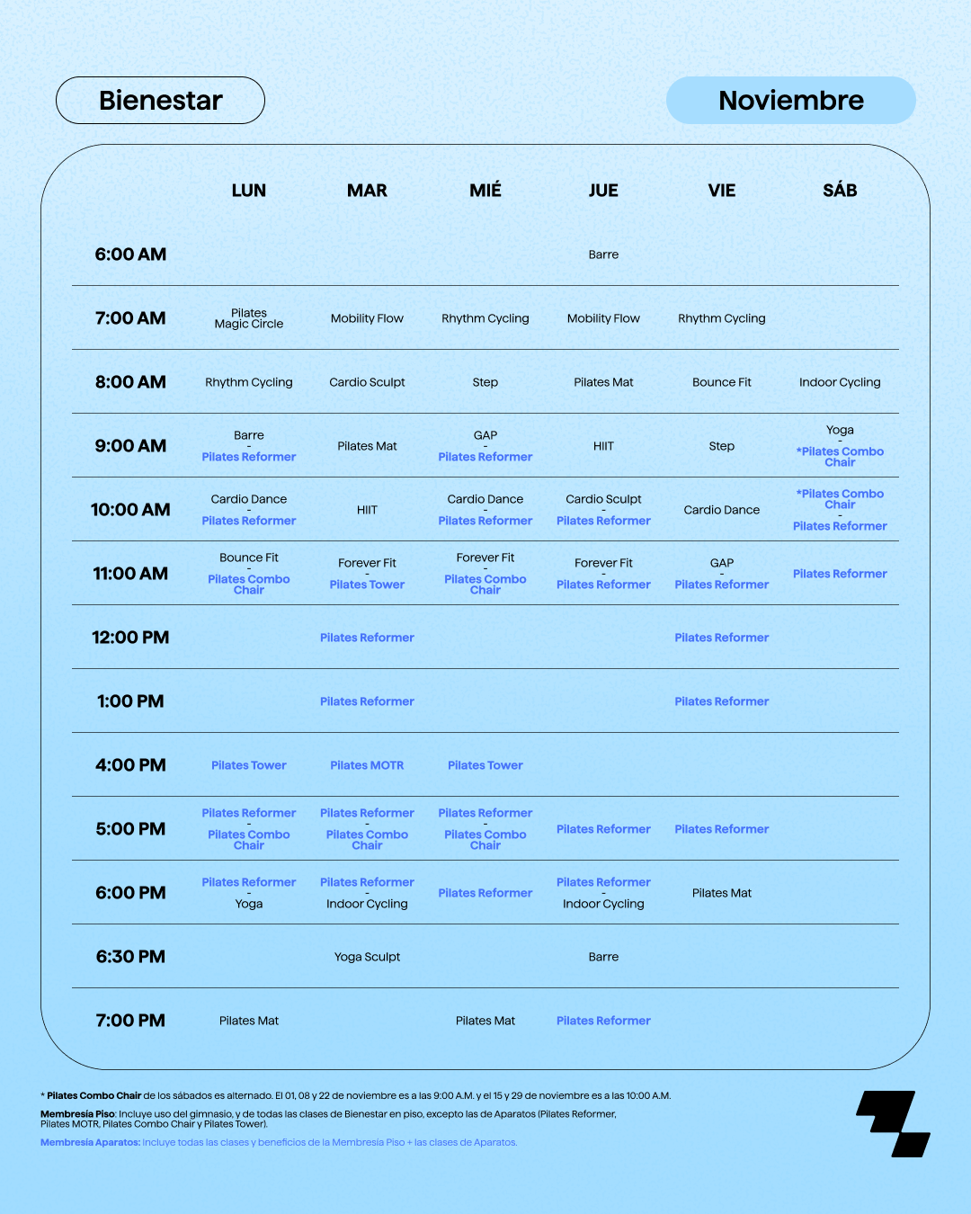 Horarios bienestar Noviembre